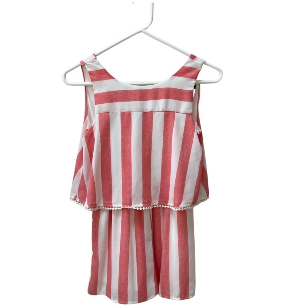 My Michele Girls white & melon pink Romper with tie back detail Size M
